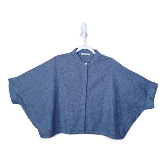 Bryn Walker Boxy Cotton Dolman Sleeve Button Top Lagenlook Beach Vacation Boho - Picture 2 of 9